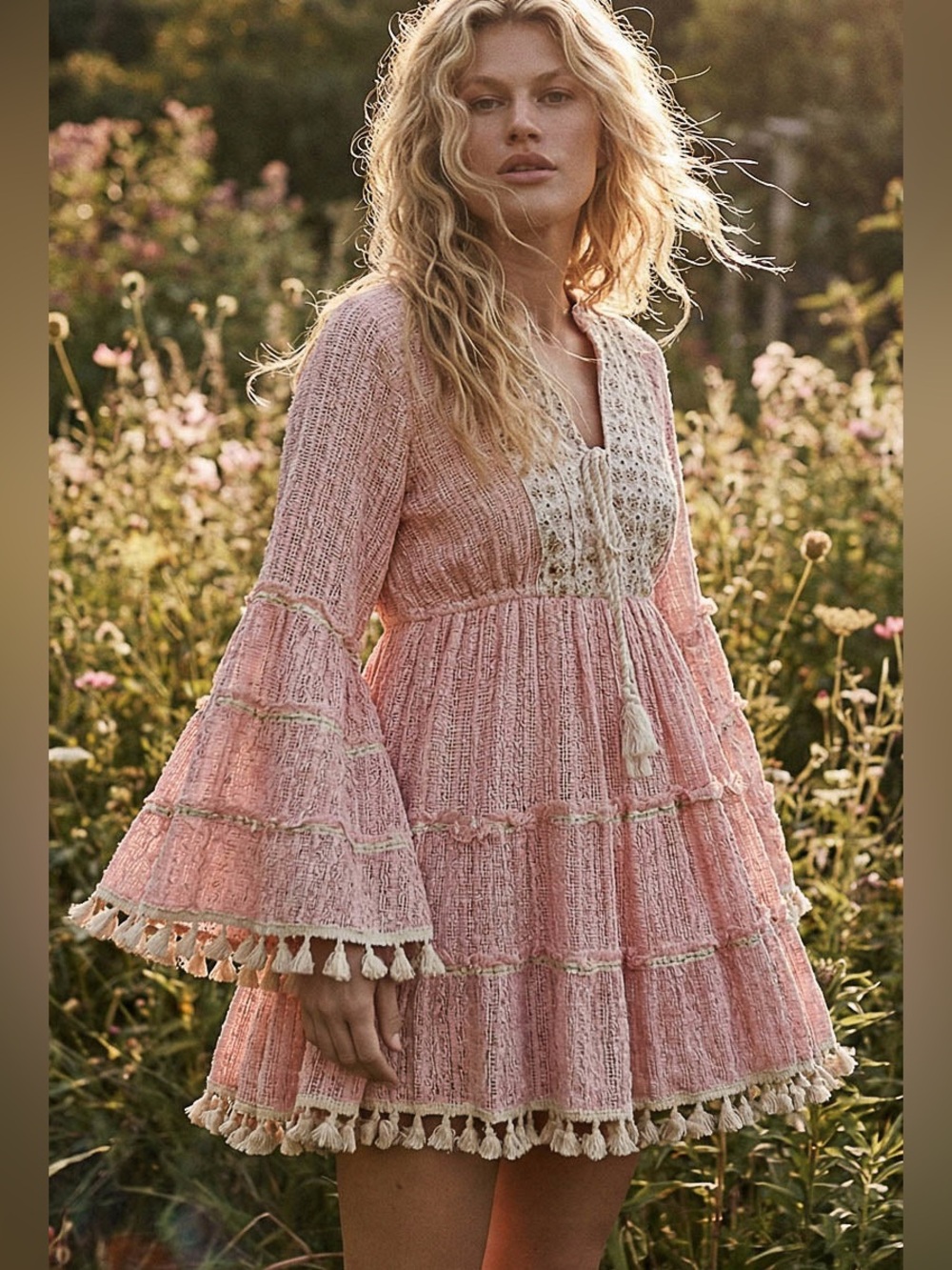 POL Boho Tassel-Trim Black Mini Dress - NWT - PINK
